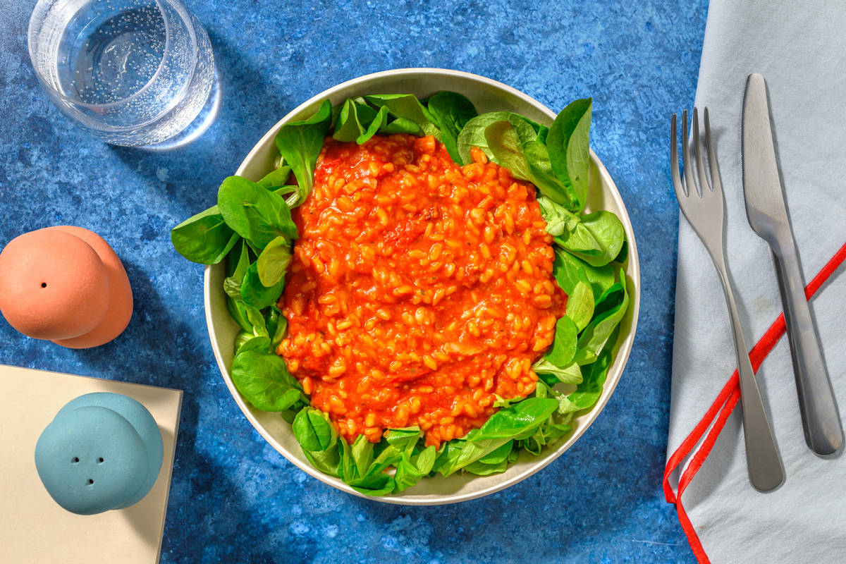 Risotto al forno : lardons & pesto rosso