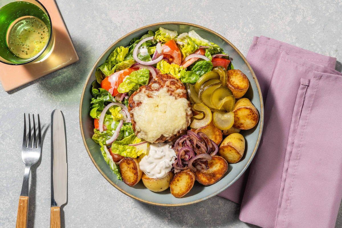 Cheeseburgerbowl met patatjes