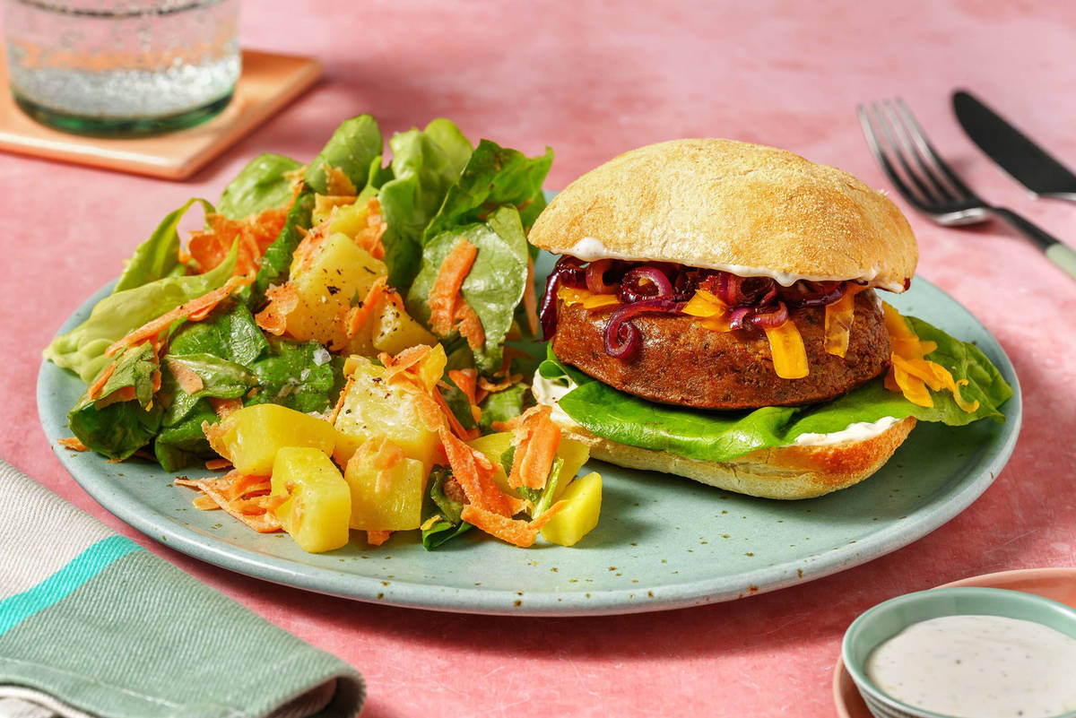 Veggie cheeseburger met ciabatta