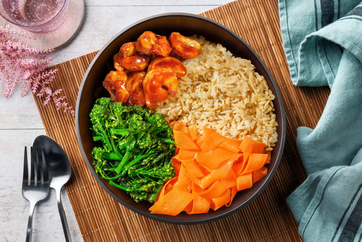 Korean Inspired Bulgogi King Prawn Rice Bowl