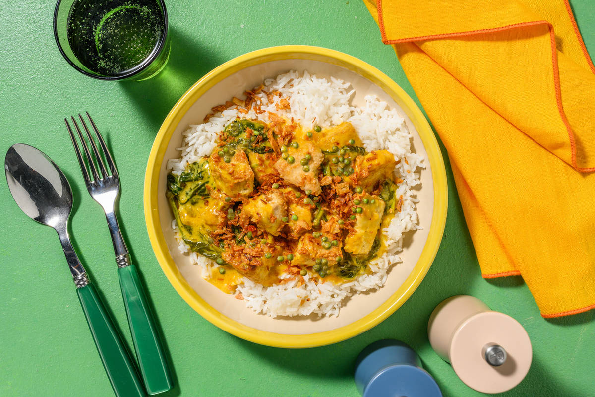 Palak Tofu Curry and Basmati Rice