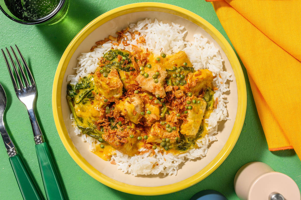 Palak Tofu Curry and Basmati Rice