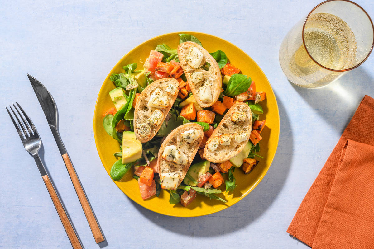 Avocado salad & tartines chèvre-miel