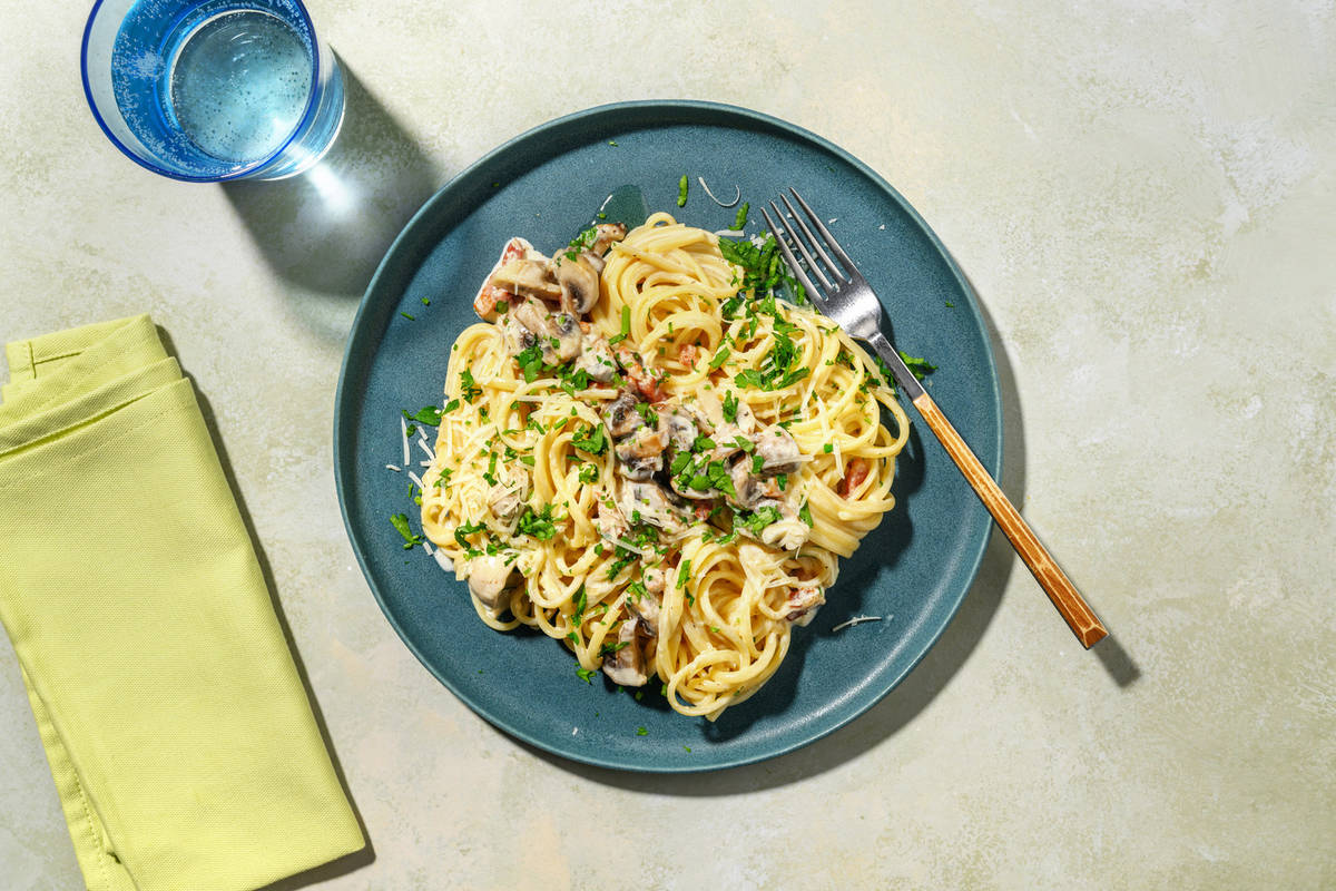 Linguine alla boscaiola & lardons