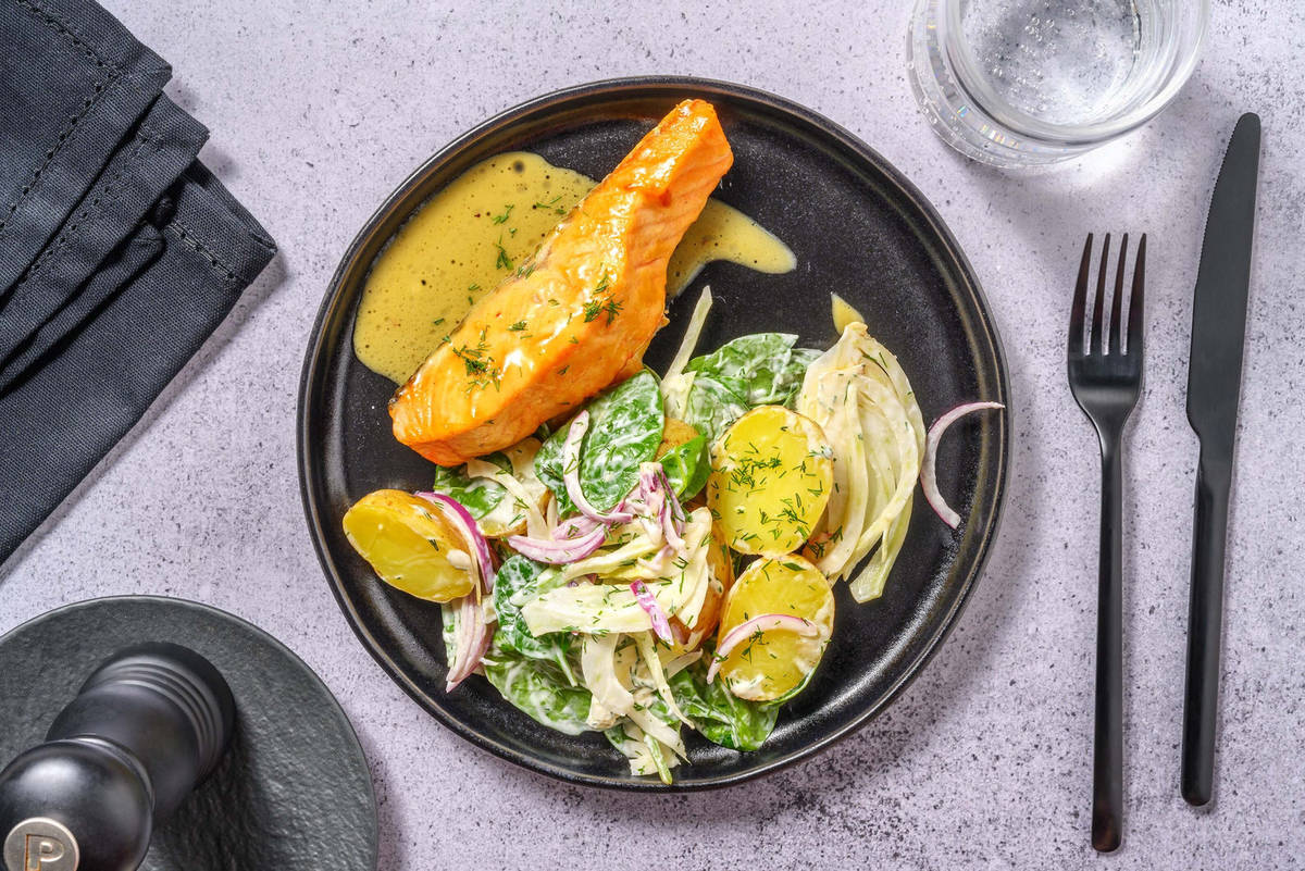 Stegt laks i honning-sennepssauce