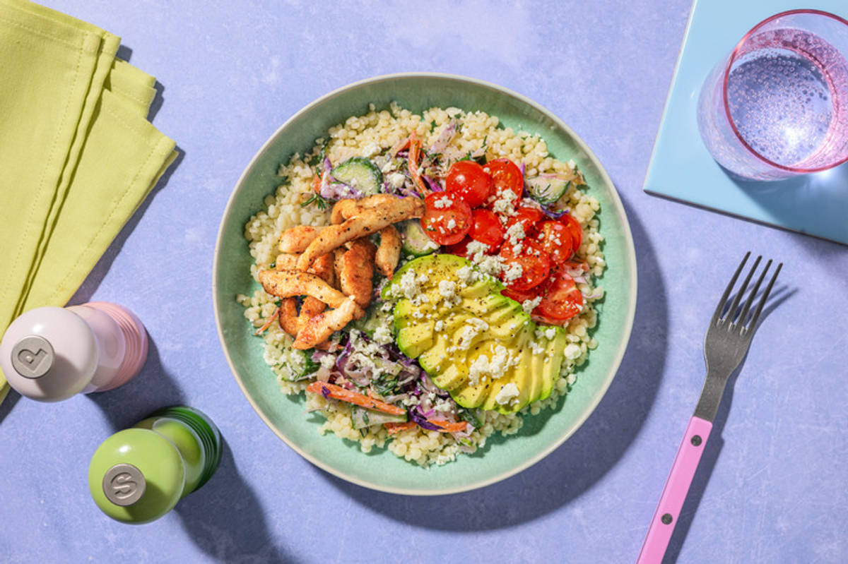 Mediterraner Perlcouscous-Salat mit Hähnchen