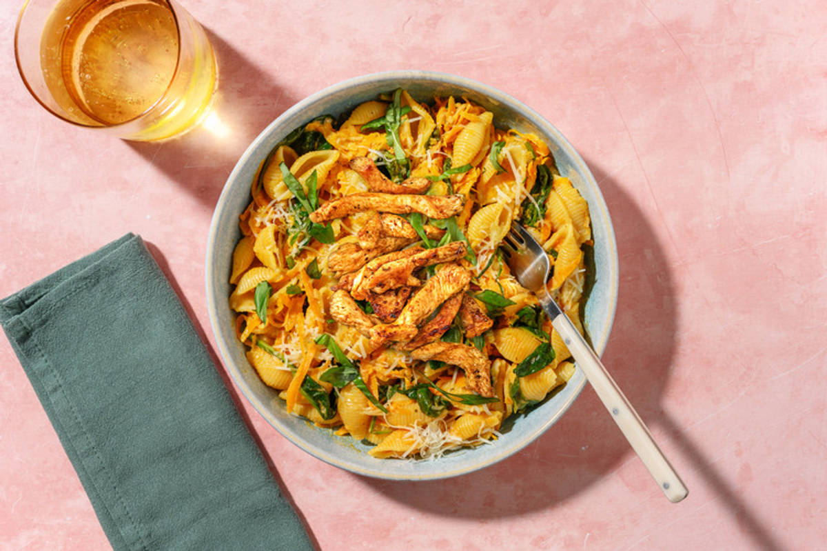 Conchiglie in Pesto-Creme-Soße mit extra Hähnchen
