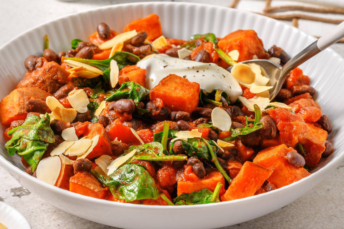 Warming Harissa, Chicken, Black Bean and Sweet Potato Bowl