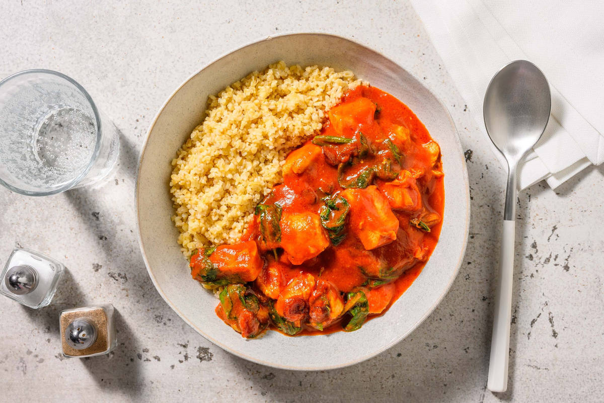 Quick Harissa Cranberry Chicken on Bulgur