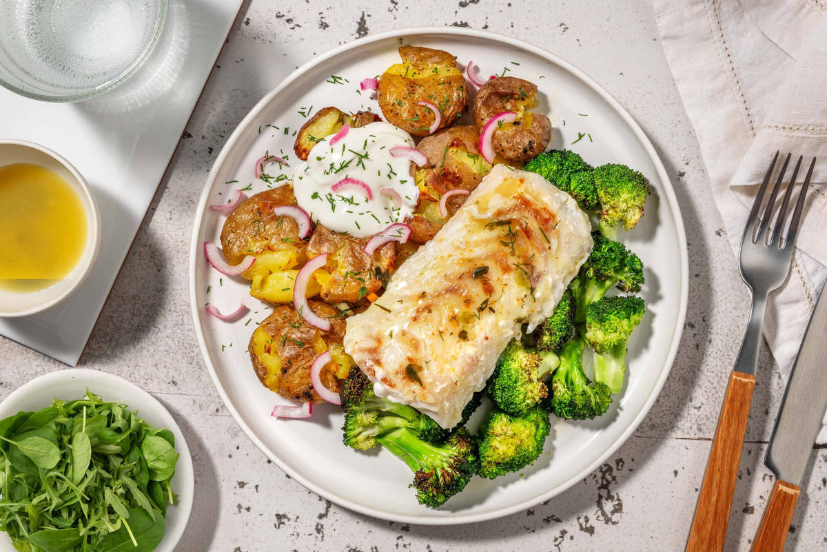 Stekt torsk i citrussmörsås med räkor