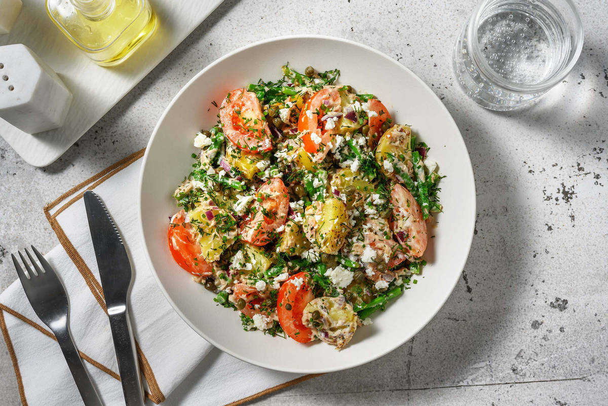 Salade de grenailles au thon et fromage grec