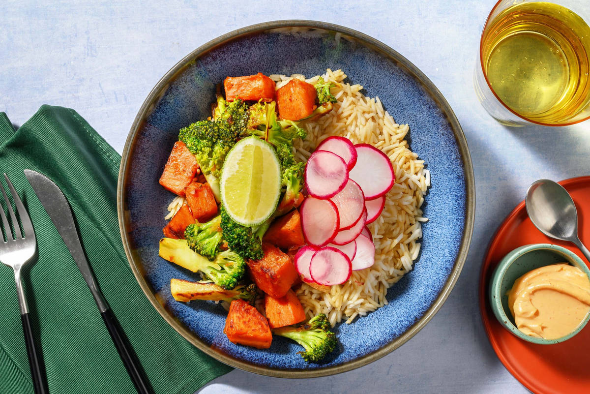 Reis-Bowl mit scharfem Broccoli