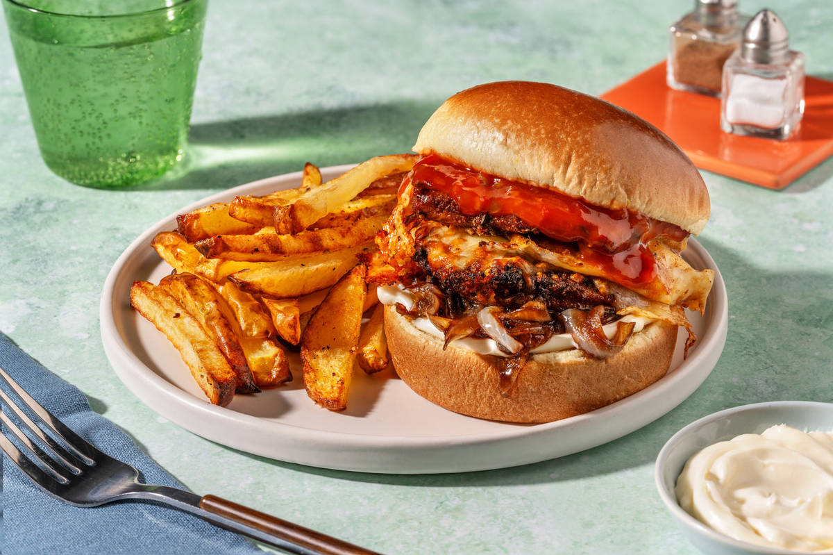Caramelised Onion Cajun Chicken Burger