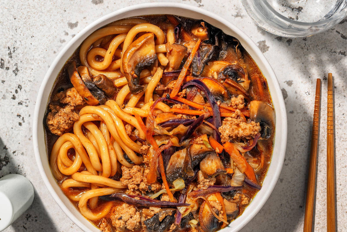 One Pan Sesame-Ginger Miso Pork Udon