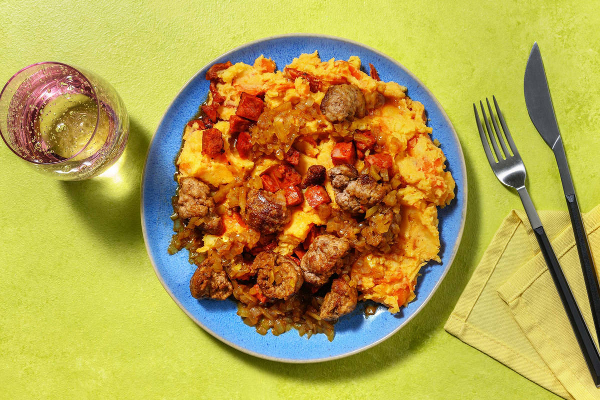 Stoemp met geroosterde wortel en chorizo