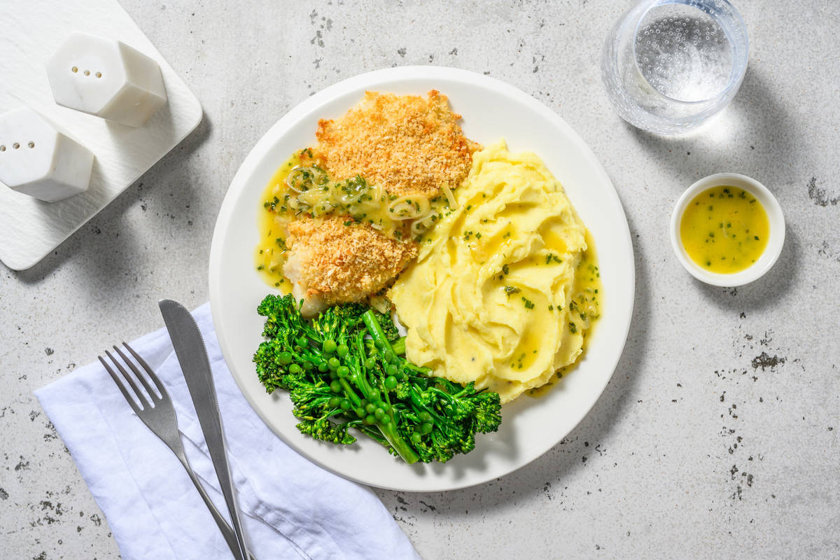 Lemon & Herb Crusted Sea Bass and Chive Butter Sauce