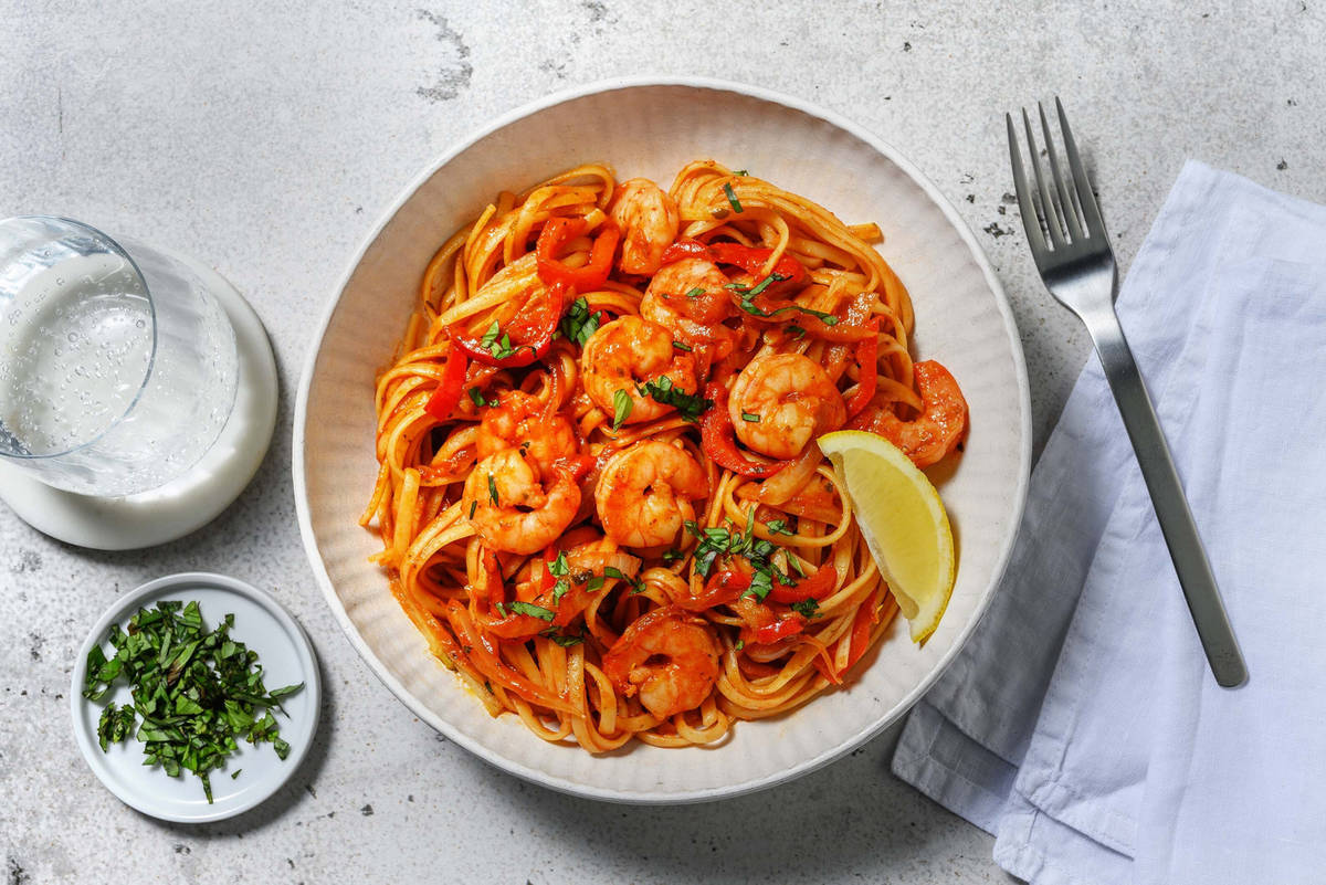 Linguine aux crevettes à l'ail et sauce au fenouil & tomate