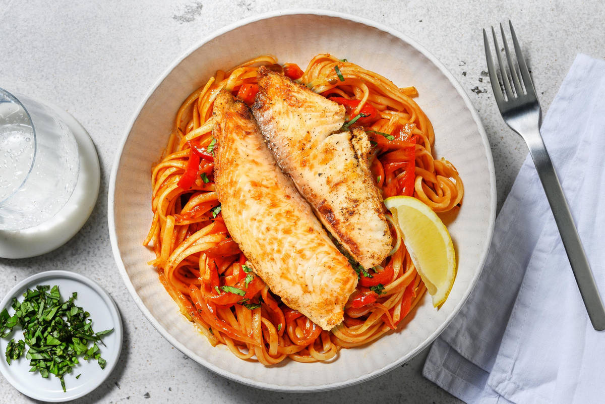 Volkoren spaghetti met pangasiusfilet