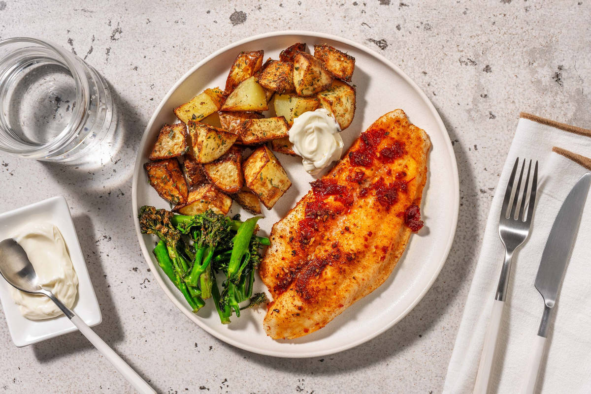 Glazed Cajun Basa and Spiced Potatoes