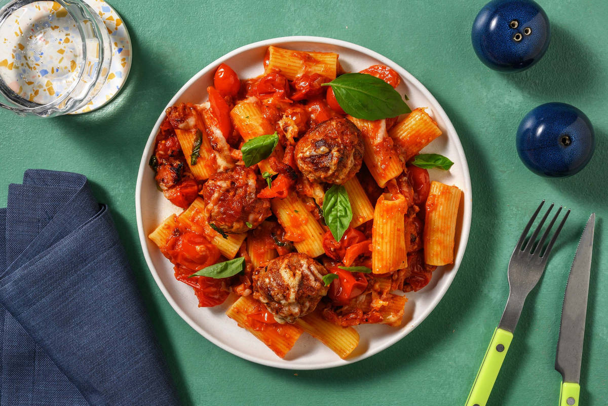 Rigatoni al forno et boulettes de viande maison