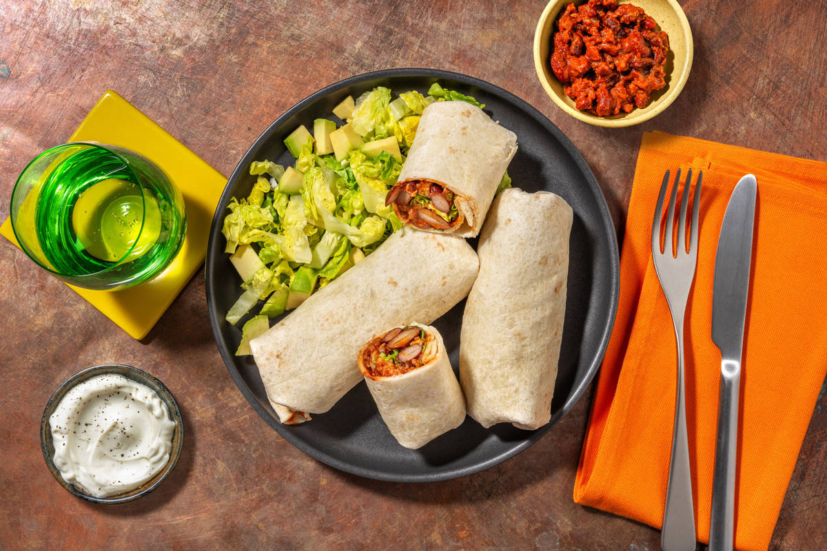 Burrito au bœuf, frijoles & cheddar