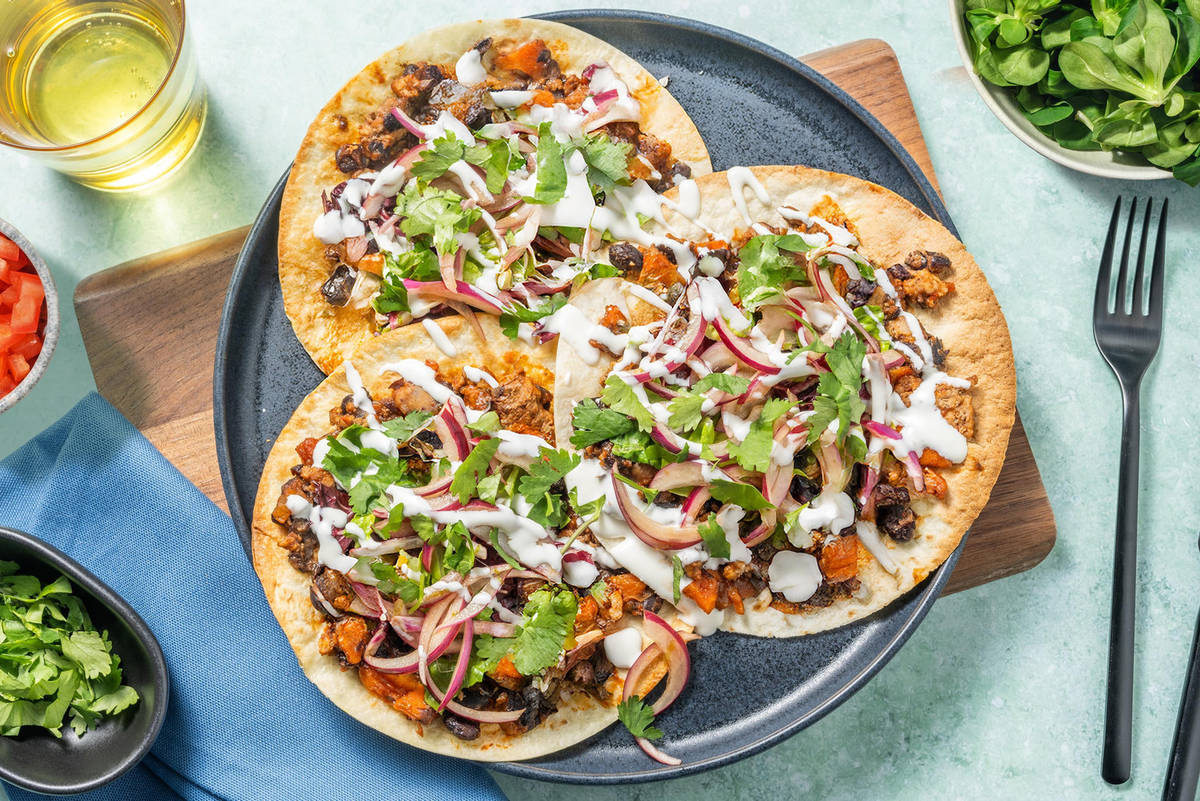 Smoky Black Bean Tostadas with Zesty Lime Mayo