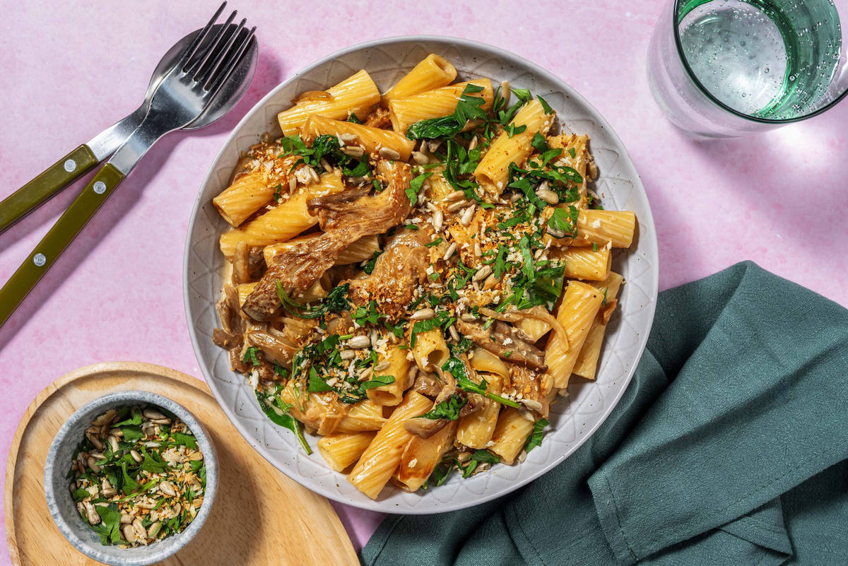 Krämig miso- och ostronskivlingrigatoni 