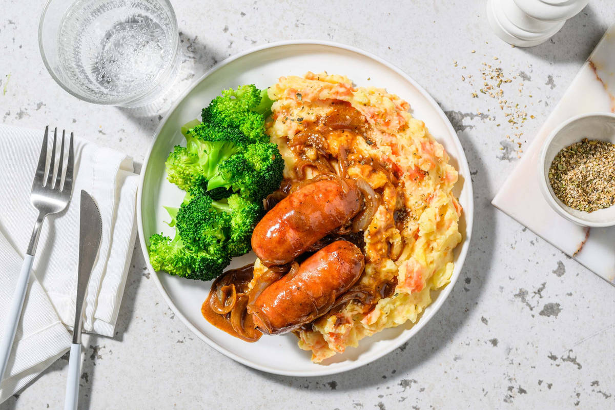 Saucisses de poulet et purée de carotte