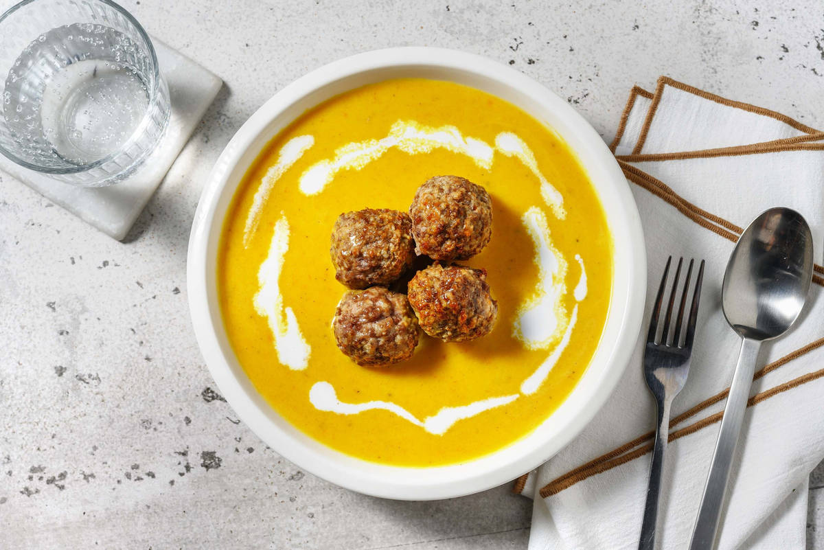 Soupe de potimarron et boulettes de viande