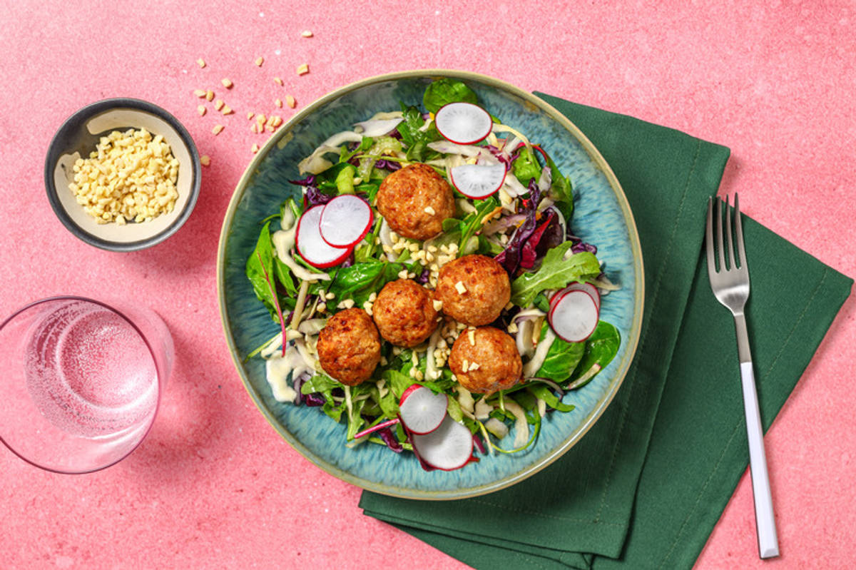 Sweet Chilli Pork Meatballs, Prawns & Ponzu Slaw