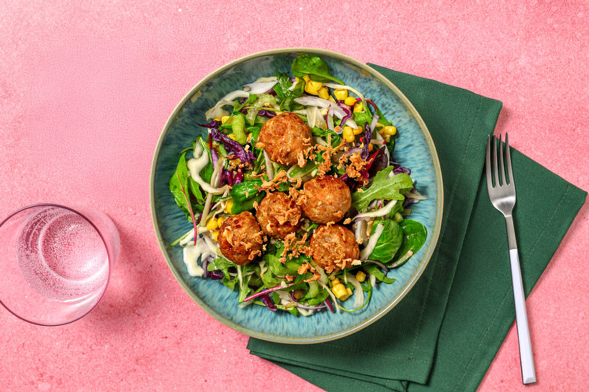 Asian Sticky Pork Meatballs, Prawns & Ponzu Slaw