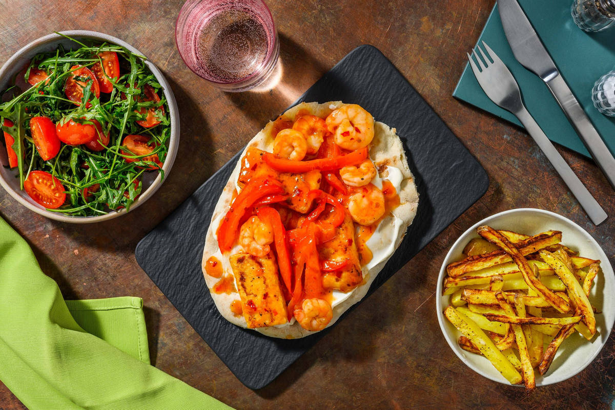 Sweet Chilli King Prawn & Halloumi Loaded Flatbreads