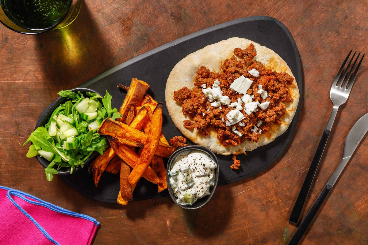 Turkish Inspired Harissa Beef Loaded Flatbreads