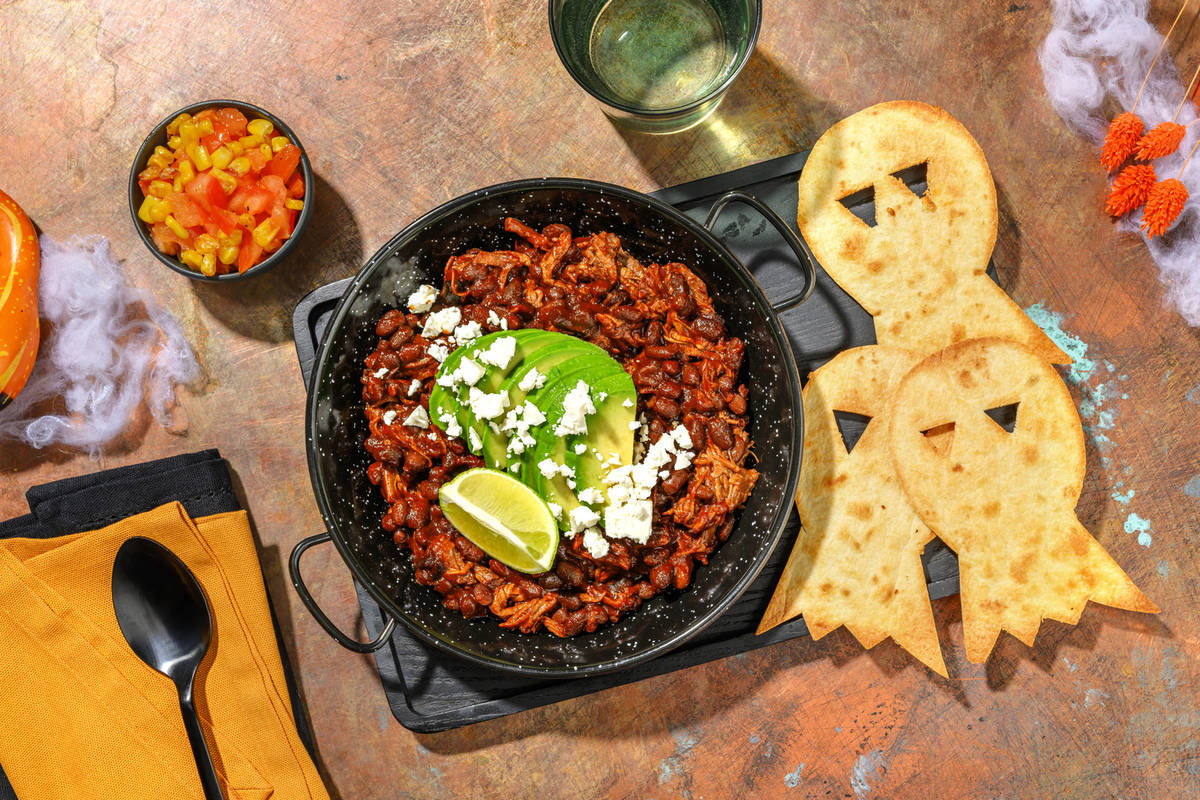 Creepy Chipotle Pulled Beef Chilli and Ghostly Dippers
