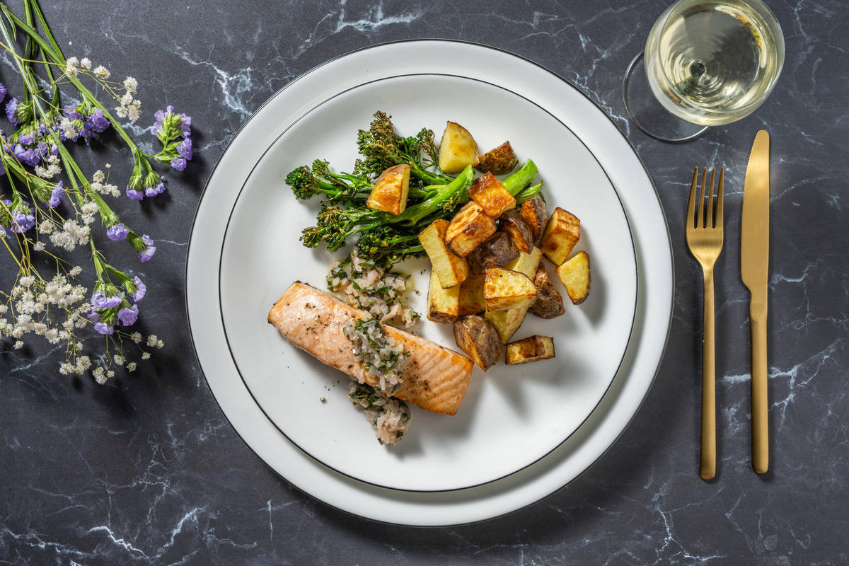 Roasted Salmon and Buttery Garlic Sauce