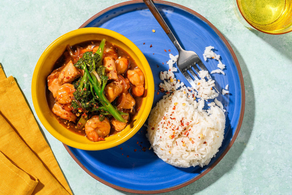 Speedy Teriyaki Sesame Chicken and Prawns