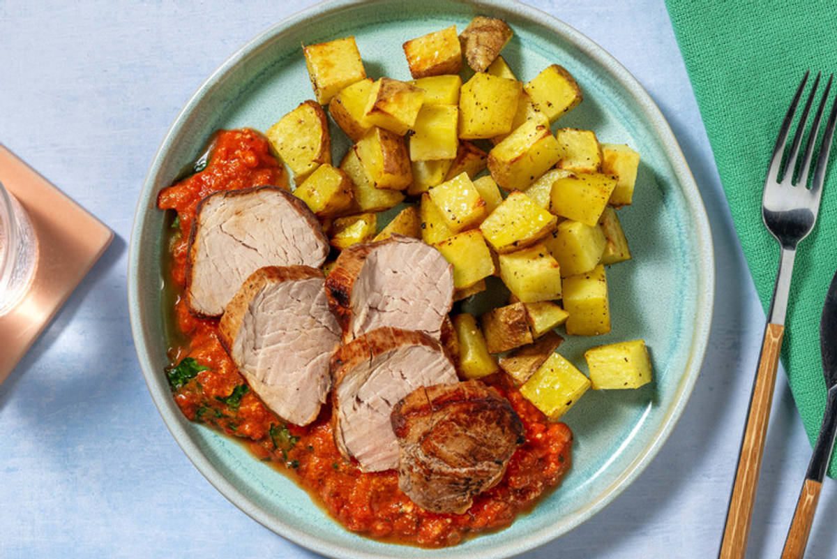 Bio-Schweinefilet mit Basilikum-Frischecreme