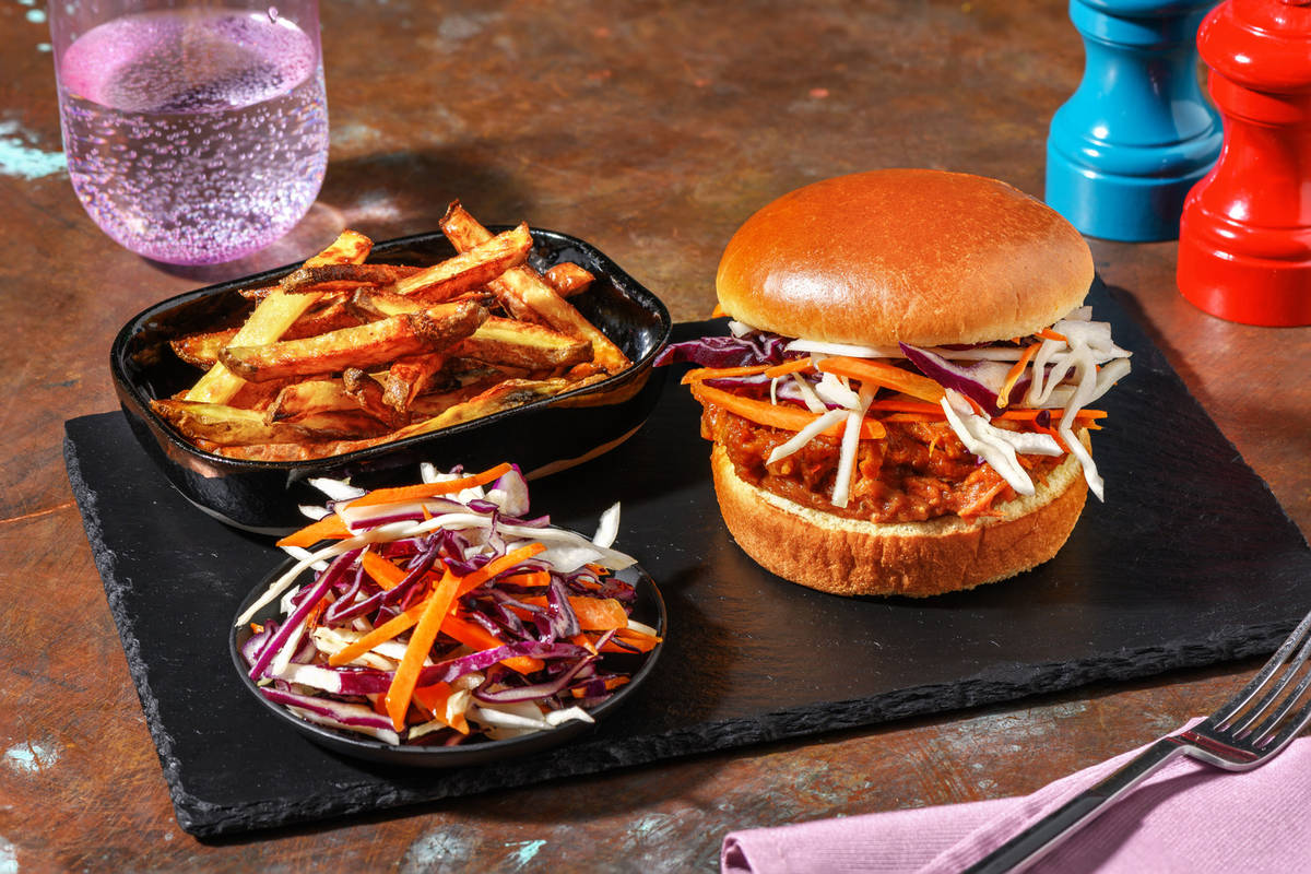 Thai Inspired Pulled Pork Burger and Chips