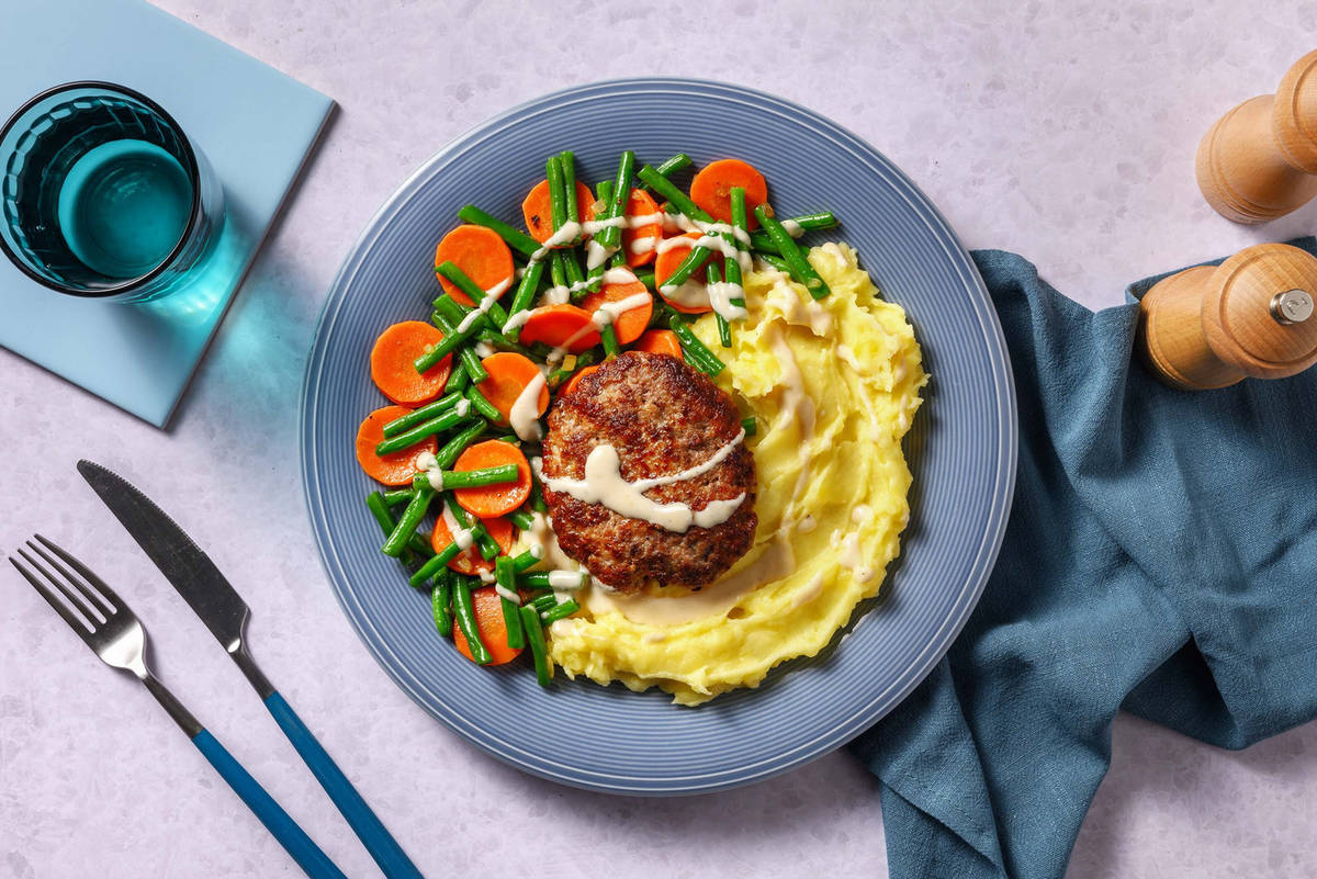 Burger de veau en sauce moutarde crémeuse