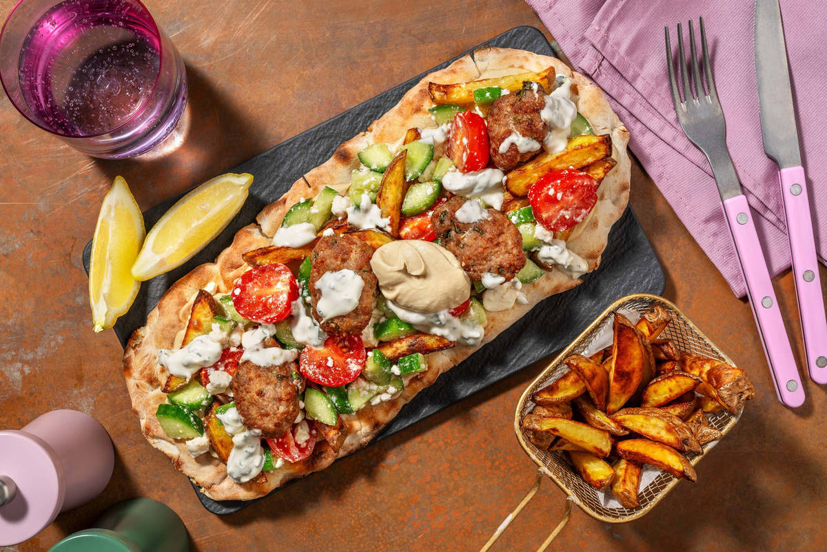 Greek Inspired Pork Kofta Gyros and Chips