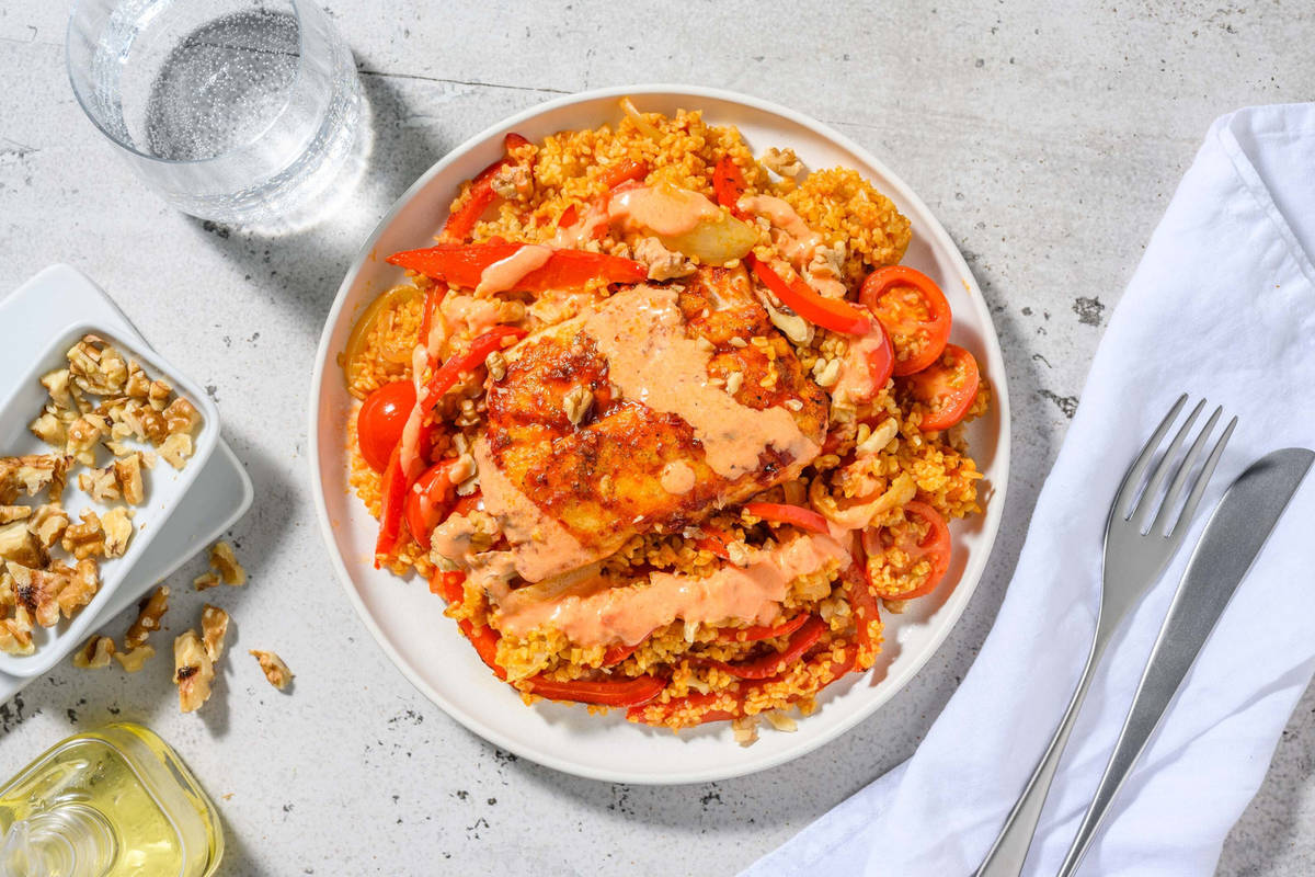 Gebakken heekfilet met Mediterraans gekruide bulgur