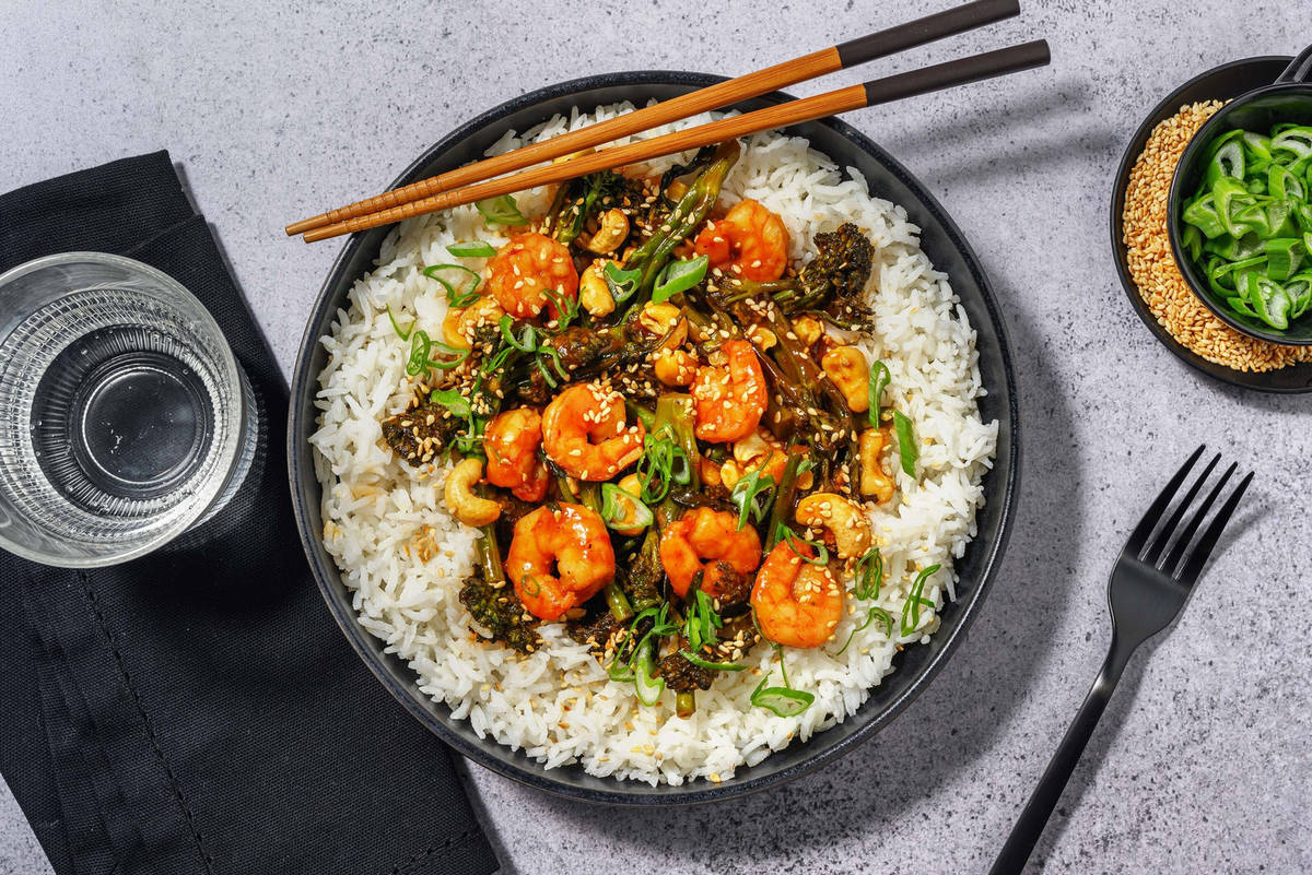 Ultimate Kung Pao Style Prawns and Jasmine Rice
