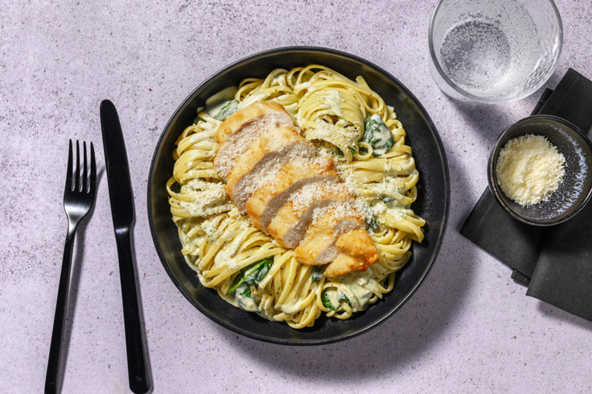 Ultimate Creamy Chicken and Pesto Linguine