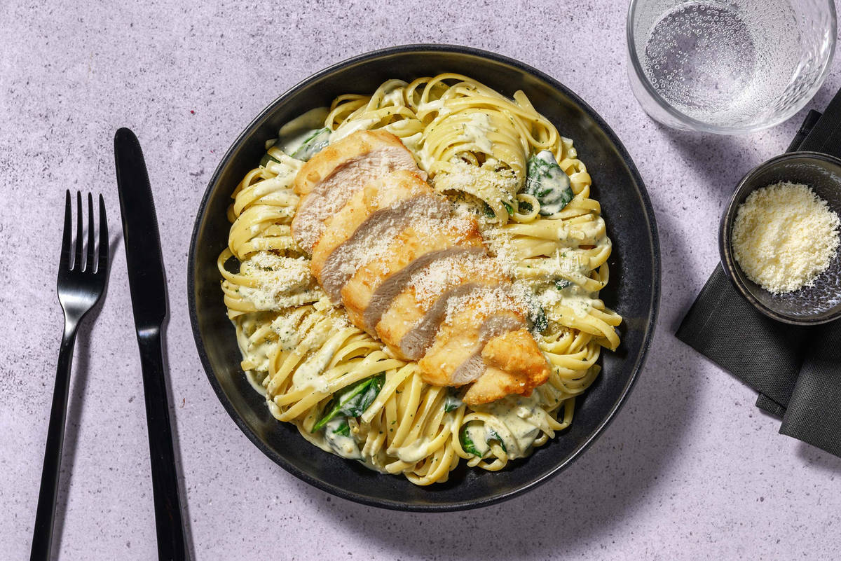 Ultimate Creamy Chicken and Pesto Linguine
