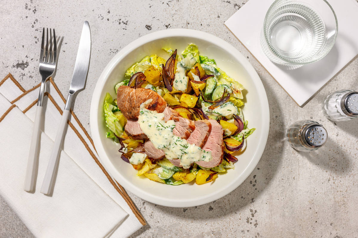 Spicy Souflaki Bio-Schweinefilet Salat 