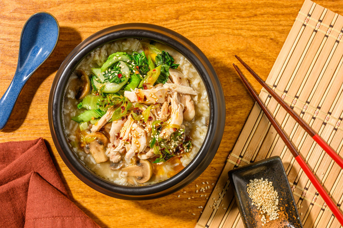 Chicken Breast and Mushroom Cháo Gà Style Congee