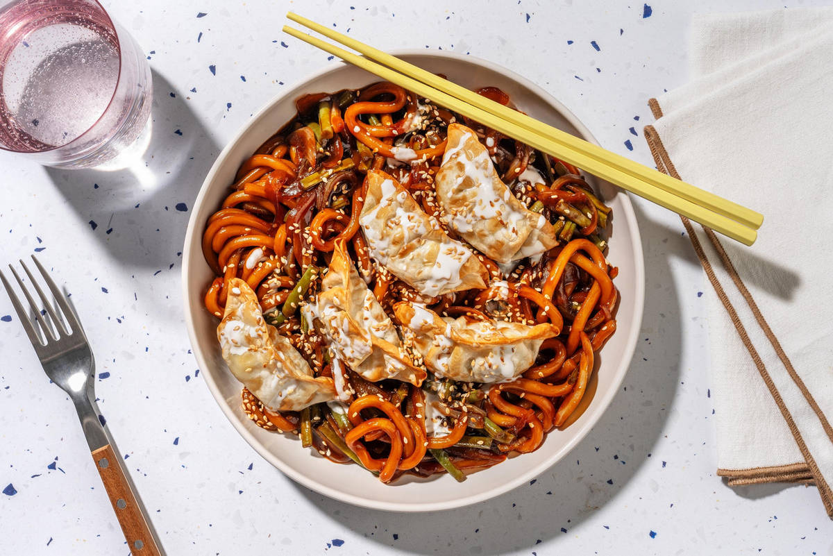 Sriracha-Sesame Veg Gyozas and Noodles