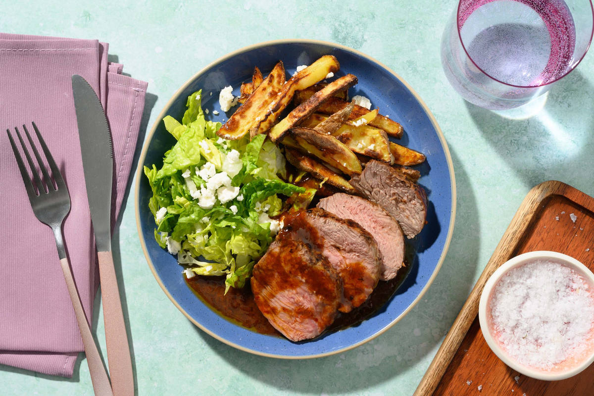 Oregano Lamb Steak and Honey-Harissa Sauce