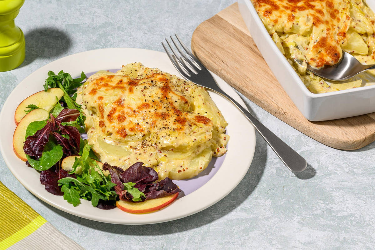 Comforting Two Cheese, Leek and Potato Gratin