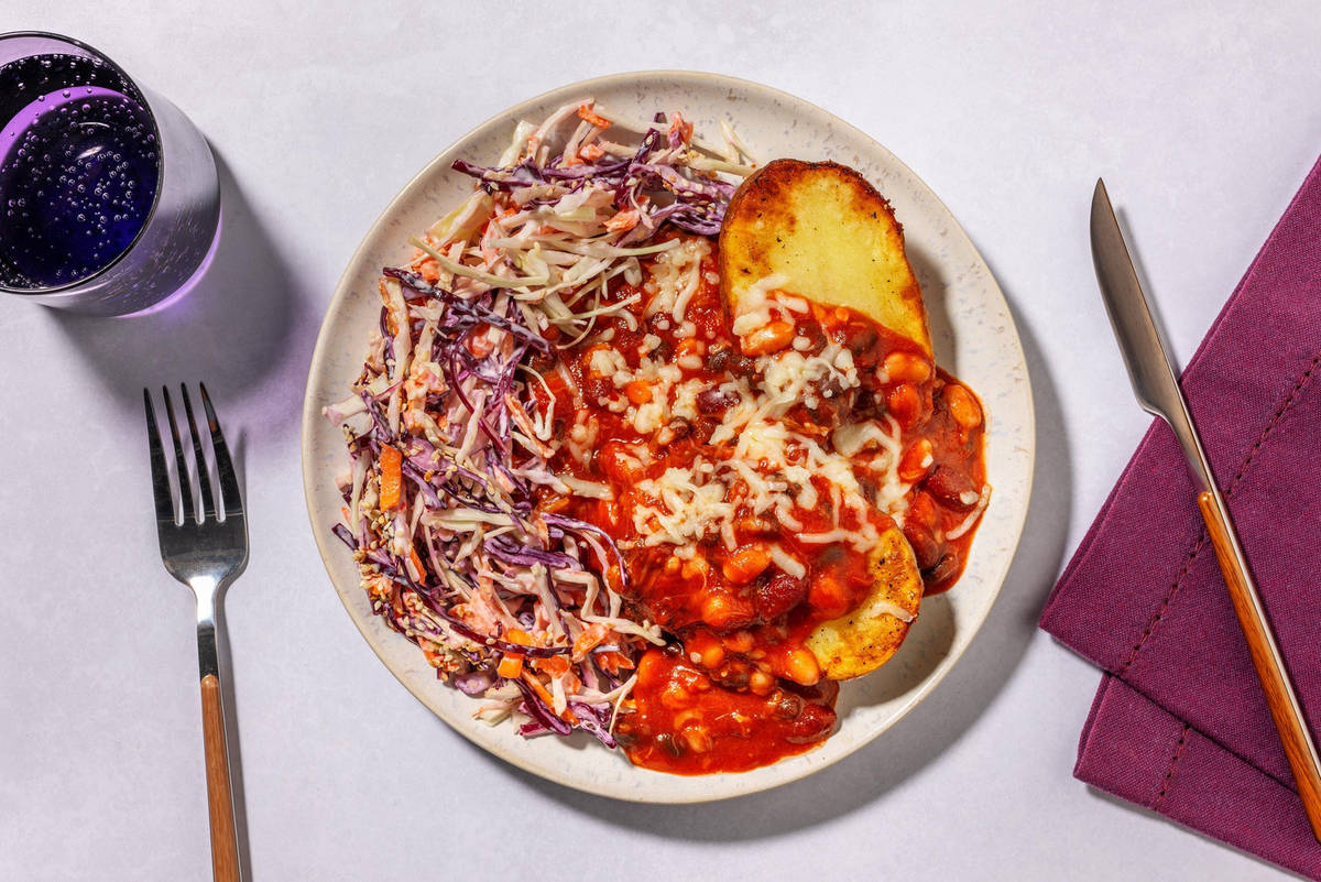 Smoky Chorizo, Gochujang and BBQ Bean Jacket Potato